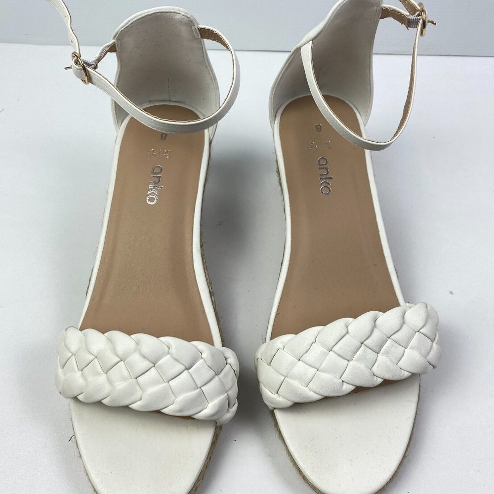 BNWOT Anko Wedges Size 8 White Braided 7cm high Strappy - Picture 3 of 10